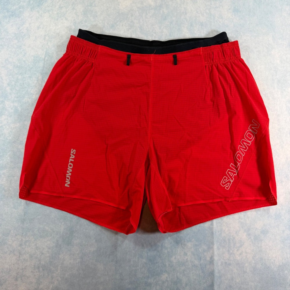 Salomon Running Shorts Mens Medium Red Excellent Compression Liner Ripstop